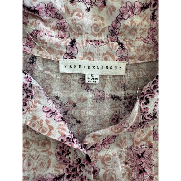 Jane and Delancey Paisley Sz Small Pink Floral Button Front Short Sleeve V Neck - Picture 3 of 6